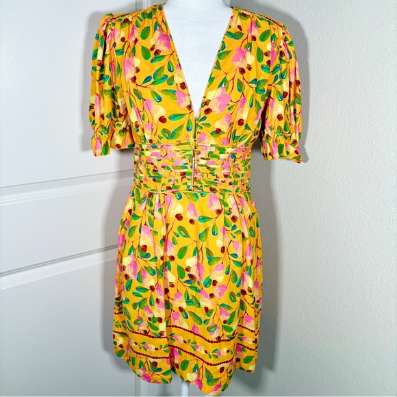 NWT FARM Rio Orange Floral Mini Dress Short Sleeve Size Medium - Picture 1 of 7